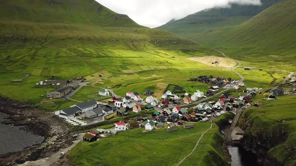 Aerial View of a Canyon in Gjogv Village in Faroe Islands