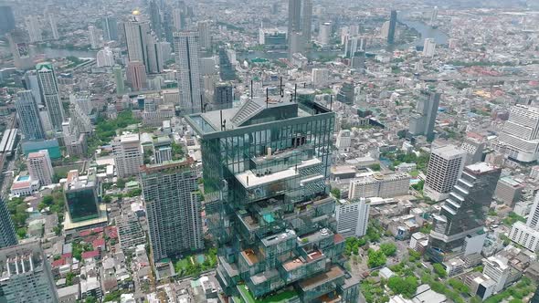 Aerial View of King Power Mahanakhon Tower in Sathorn Silom Central Business District of Bangkok