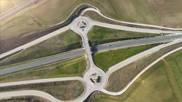 Aerial Drone View Over a Country Road Junction Intersection