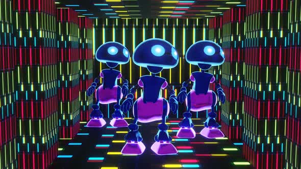 Vj Loop A Trio Of Dancing Robots In A Tunnel 02
