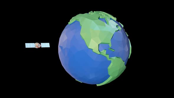 Low Poly Planet Earth and Satellite alt