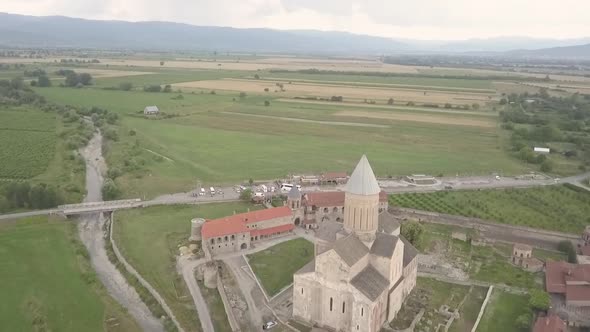 Aerial view to Alaverdi Monastery one of the biggest sacred objects in Georgia