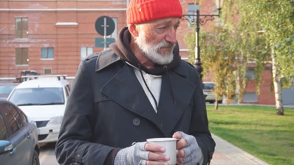 Penniless Man Collect Money for Shelter, Food. Life Depends on Money. Homeless Person on Street.