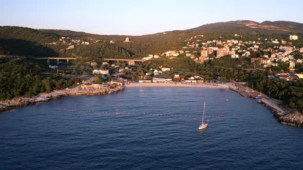 The coastal town of Utjeha,Montenegro,on the shores of the Adriatic sea,sandy beach of the touristic