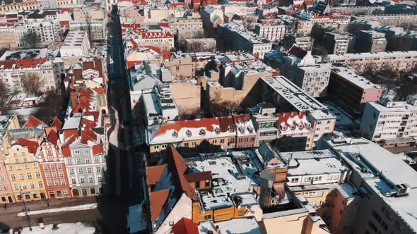 Aerial Footage of the Old Town Buildings in the City of Wroclaw Poland