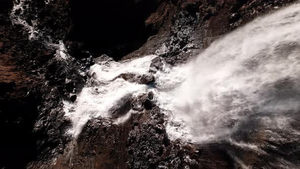 Drone Over Flowing Water of Rjukandafoss Waterfall