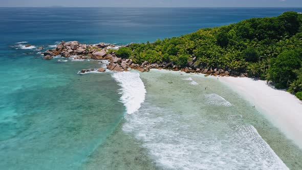 Aerial Drone Footage of Tropical Paradise Beach Anse Coco