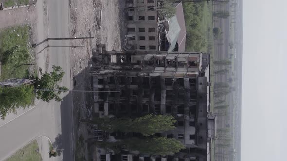 Vertical Video of a Wartorn Building in Ukraine