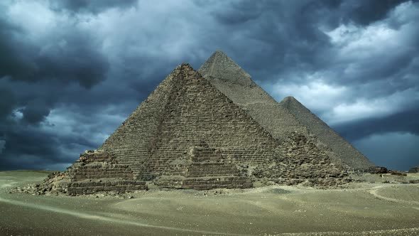 Timelapse with Storm Clouds Over Great Pyramids at Giza Cairo in Egypt 