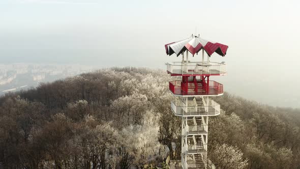 Aerial view of observation tower in Kosice, Slovakia