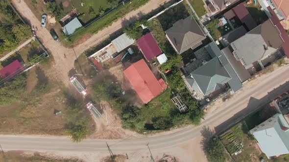 Top View of a Private House with Smoke