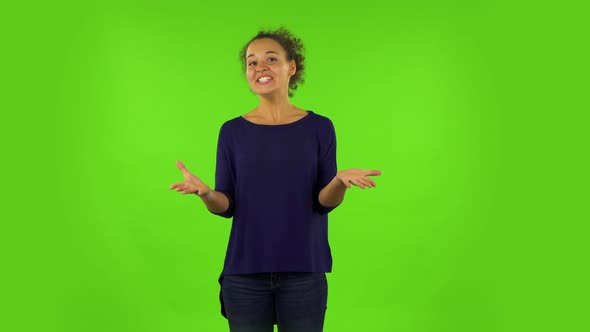 Curly Woman with Shocked Wow Face Expression. Green Screen