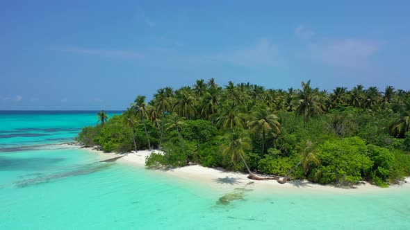 Natural birds eye abstract view of a sunshine white sandy paradise beach and blue sea background 