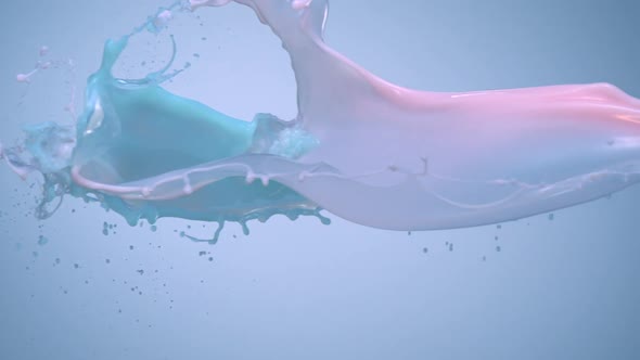 Milky green and pink liquid splash, Slow Motion