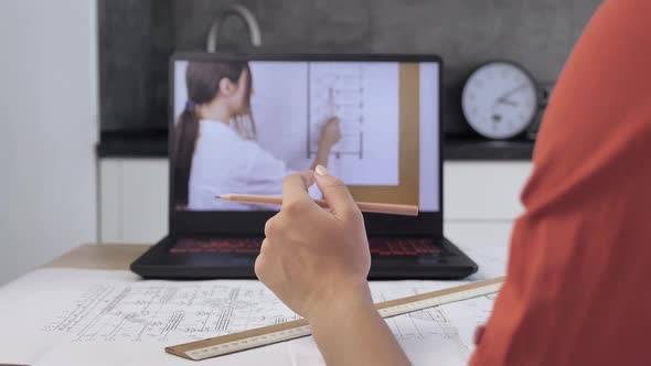 Female Makes Student Conference Video Call on Laptop Computer Talks with Web Student, Online Teacher