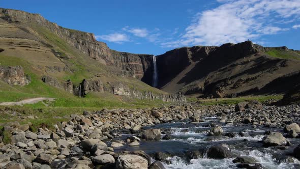 Beautiful Hengifoss Waterfall in Eastern Iceland