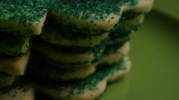 Cinematic, Rotating Shot of Saint Patty's Day Cookies on a Plate