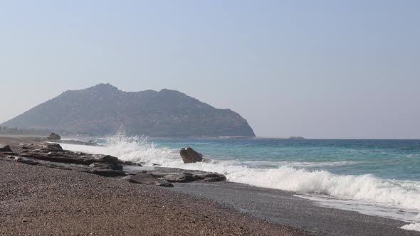 Sea Waves in Antalya Beach, Mediterranean, Turkey