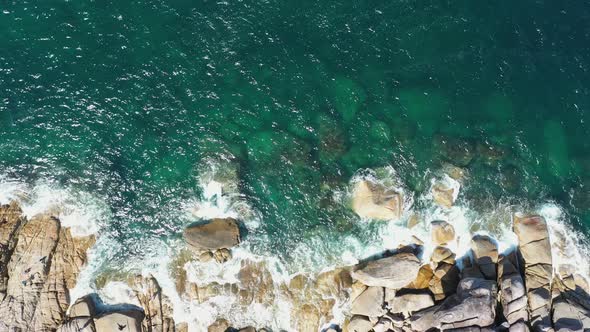 Aerial View drone shot ocean waves beautiful beach