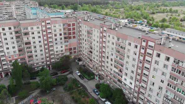 Residential Blocks of High Rise Apartment Buildings at a Sleeping Area of City, Aerial View