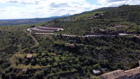 Hill With Car Parking At Alquezar, Aerial View