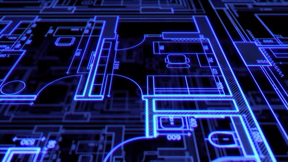 Moving from top floor to bottom through the 3d blueprint house plan loopable 4k alt