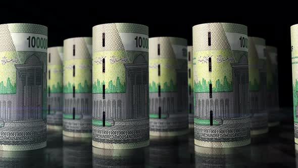 Iranian Rial money banknotes rolls seamless loop