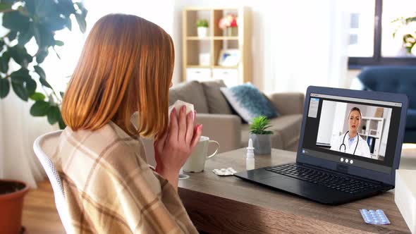 Sick Woman Having Video Call with Doctor at Home