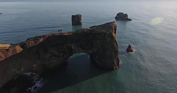 Aerial Dyrholaey Sea Arch Iceland