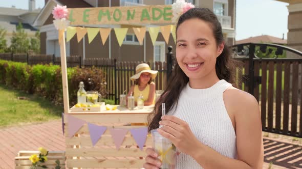 Beautiful Woman With Lemonade Outdoors