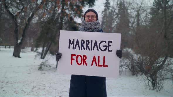 Marriage For All Sign Held By A Lgbt Activist In A Protest For Civil Rights