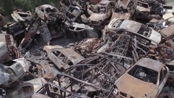 Burnt and Shot Cars During the War in Ukraine