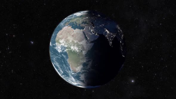 View of Earth from space, Day and night separation while spinning, Africa and Asia continents