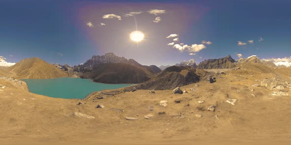 VR Timelapse Gokyo Ri Mountain Lake at the Winter Season. Wild Himalayas High Altitude Nature and