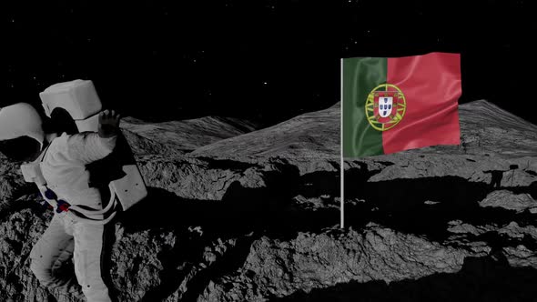 Astronaut Planting Portugal Flag on the Moon alt