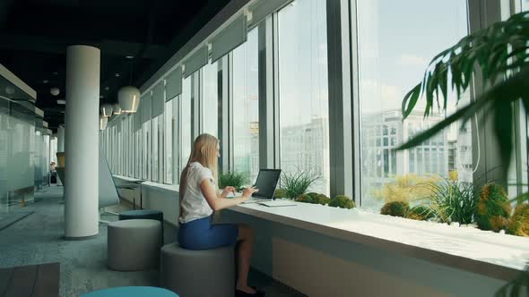 Businesswoman Working with Laptop in New Office