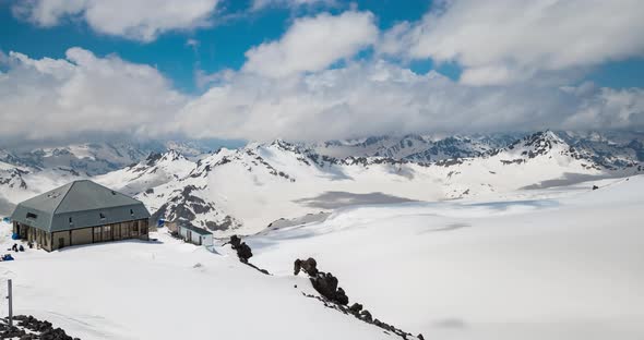 Timelapse Mountain Clouds Over Beautiful Snowcapped Peaks of Mountains and Glaciers
