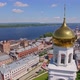 Drone is Flying Around Golden Shiny Dome of Orthodox Bell Tower in City at Summer Day - VideoHive Item for Sale