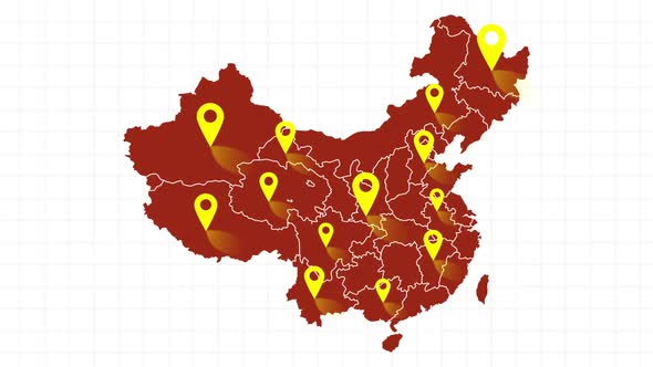 China Map Pin Point Location Color Animation