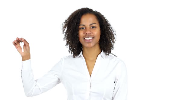 Black Woman Showing House Keys White Background