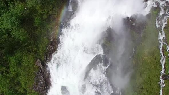 Aerial view of beautiful waterfall in Norway