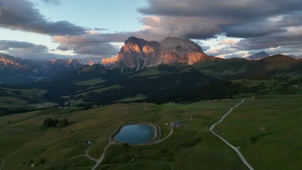 Beautiful summer sunset in the Dolomites mountains