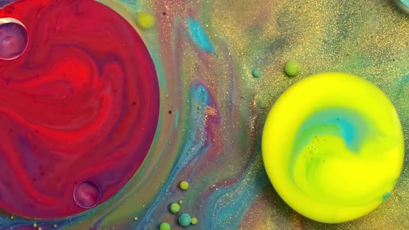 Fantastic Structure of Colorful Bubbles. Chaotic Motion. Abstract Colorful Paint. Top View,