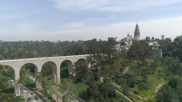 Aerial of Cabrillo Bridge and Museum of Man