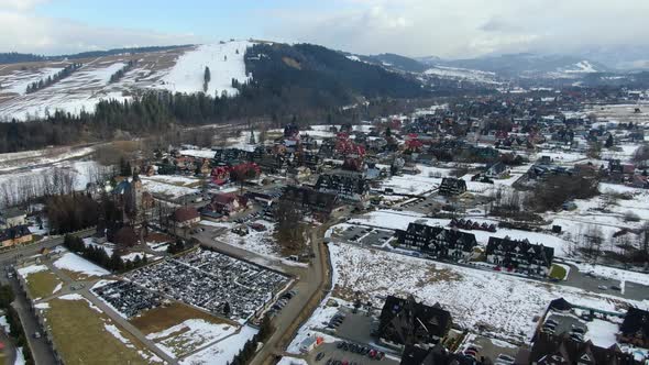 Flying over the famous village in Tatra Mountains - Bialka Tatrzanska, Poland