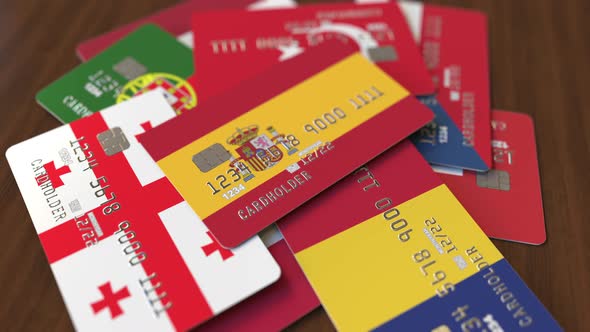 Emphasized Bank Card with Flag of Spain