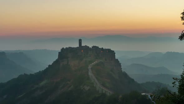 Sunset Time Lapse of Civita old town in Italy