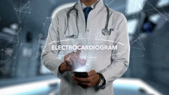 Electrocardiogram Male Doctor Hologram Treatment Word