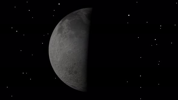 stars and rotating half moon on black background Looped Animation 4K