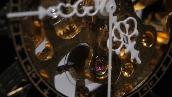 Working Old Clock Mechanism. Close Up